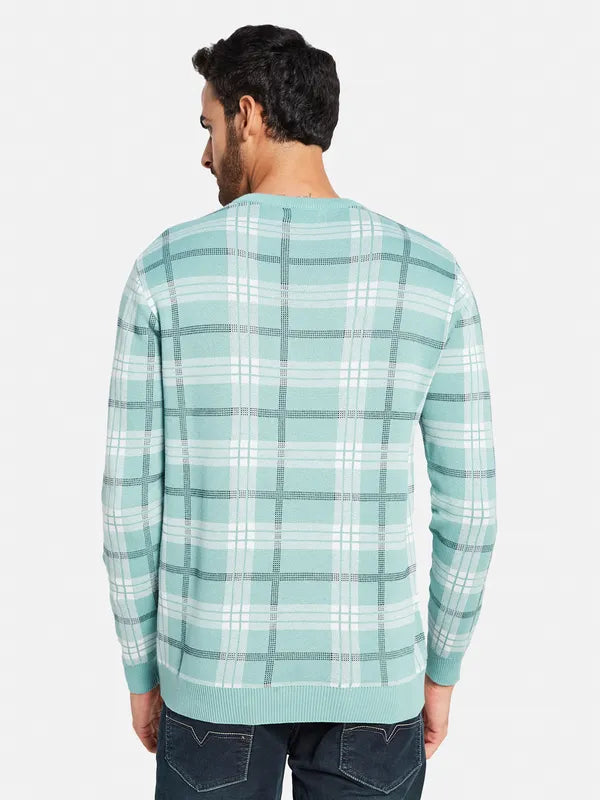 Cotton Checked Round Neck Pullover