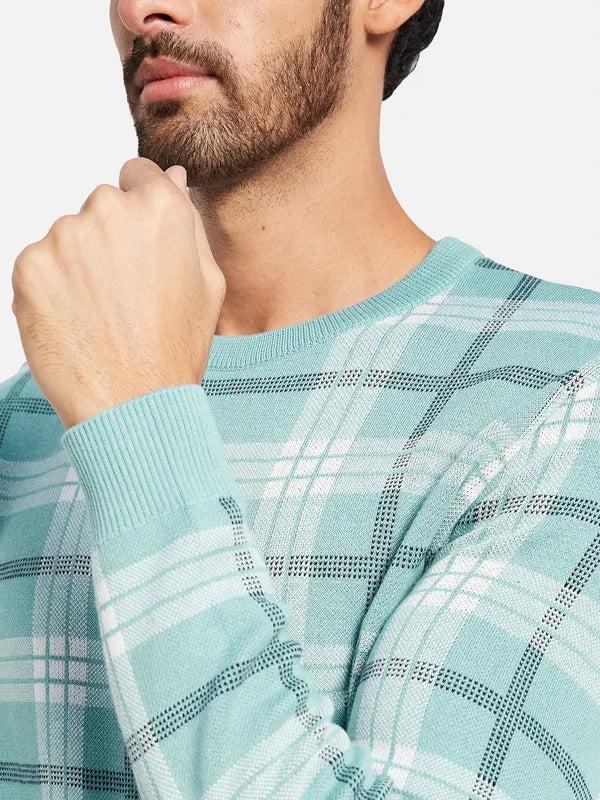 Cotton Checked Round Neck Pullover