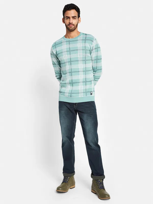 Cotton Checked Round Neck Pullover