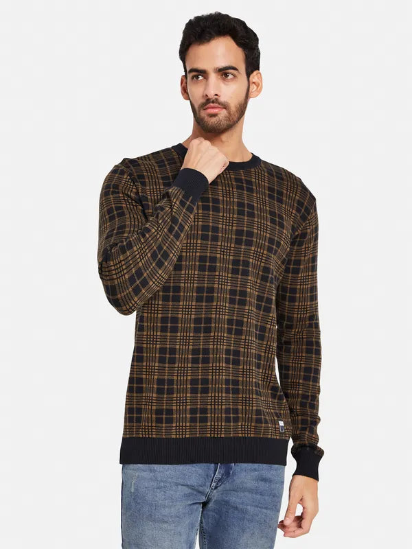 Checked Cotton Pullover Sweater