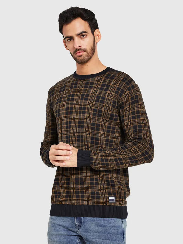 Checked Cotton Pullover Sweater