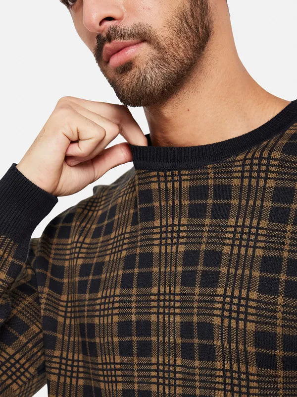 Checked Cotton Pullover Sweater