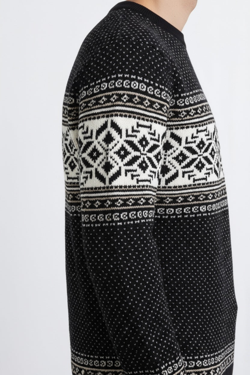 Men Fair Isle Printed Round Neck Pullover Sweater