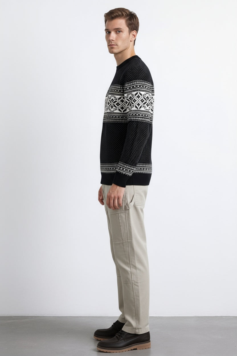 Men Fair Isle Printed Round Neck Pullover Sweater