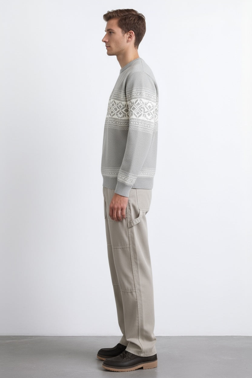 Men Fair Isle Printed Round Neck Pullover Sweater