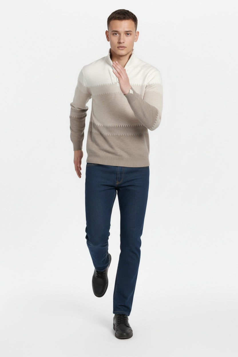 Men Colourblocked High Neck Sweater