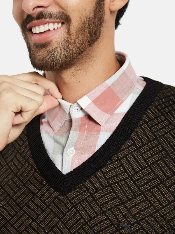 Mettle Men Brown Checked Pullover