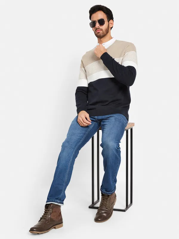 Colourblocked V-Neck Cotton Pullover