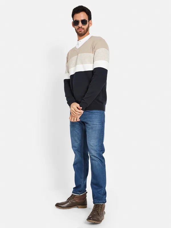 Colourblocked V-Neck Cotton Pullover