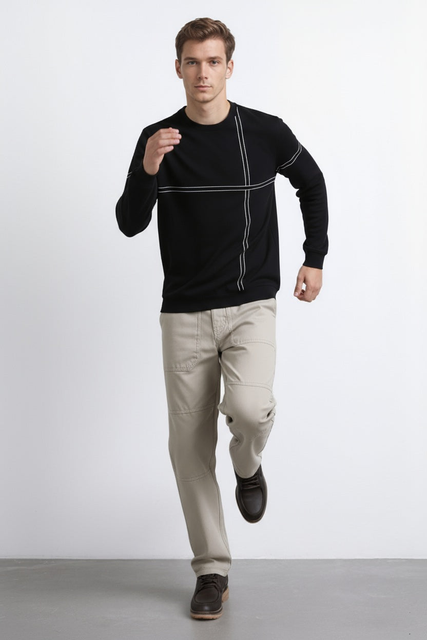 Men Striped Round Neck Pullover Sweater