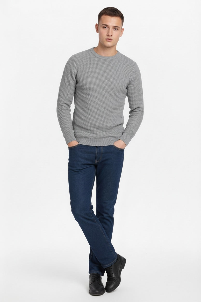 Men Green Melange Solid Round Neck Sweater