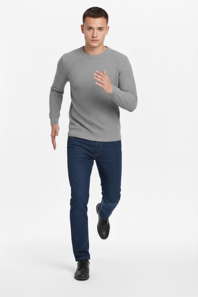 Men Green Melange Solid Round Neck Sweater