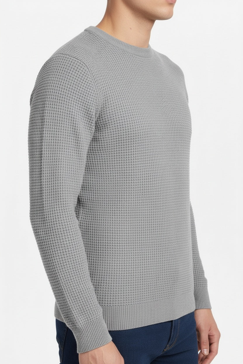 Men Green Melange Solid Round Neck Sweater