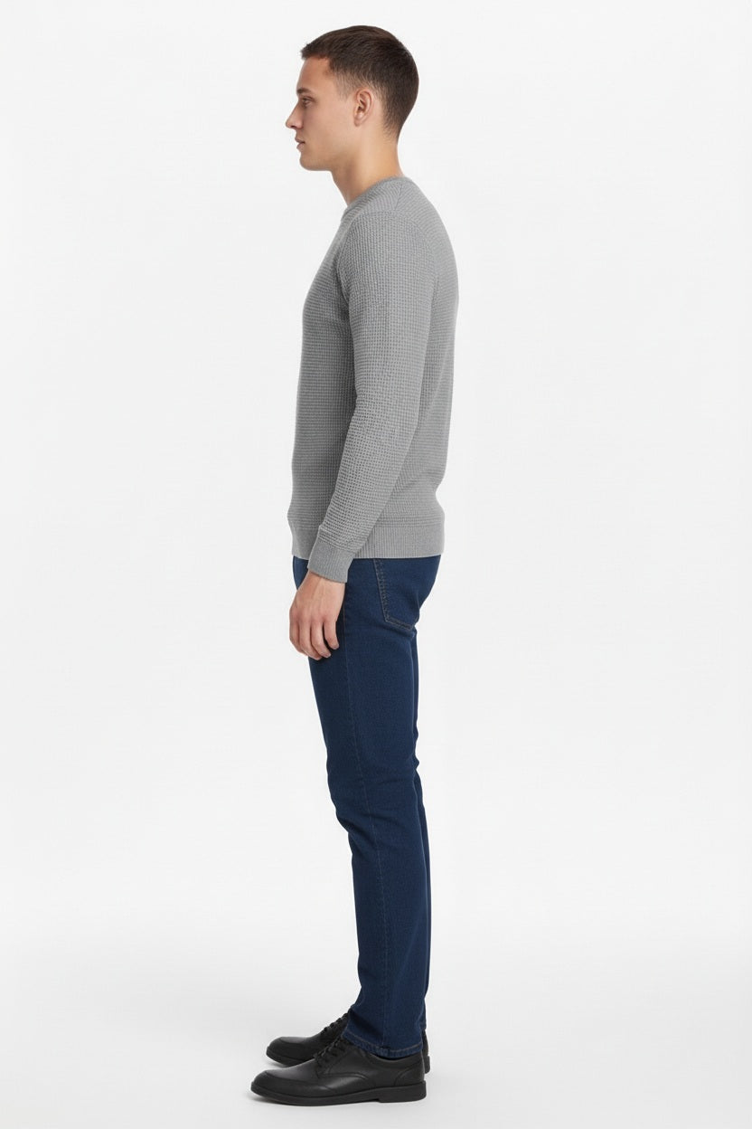 Men Green Melange Solid Round Neck Sweater