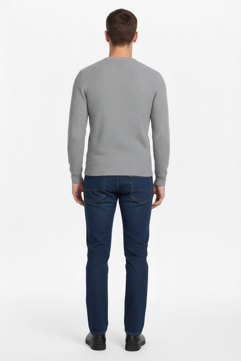 Men Green Melange Solid Round Neck Sweater