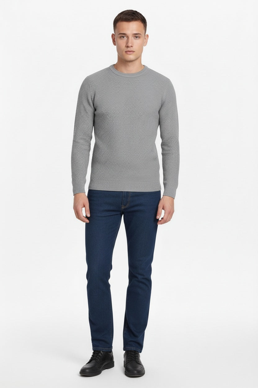 Men Green Melange Solid Round Neck Sweater
