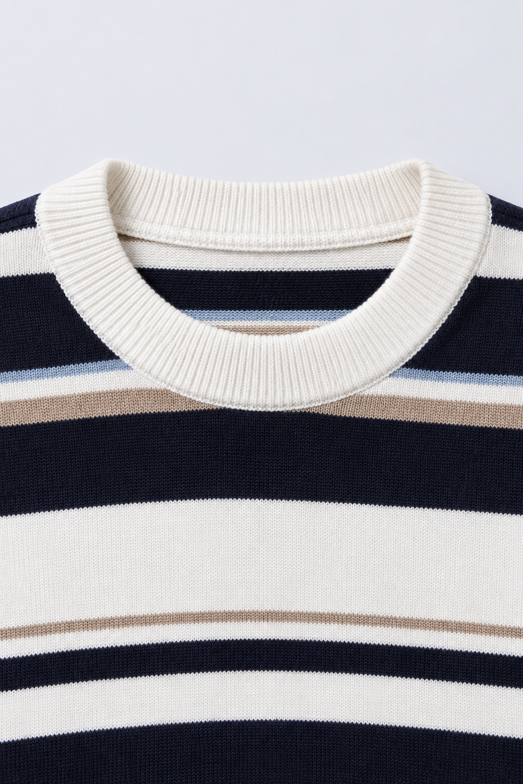 Men’s Regular Fit Knitted Striped Crew Neck Sweater – Navy