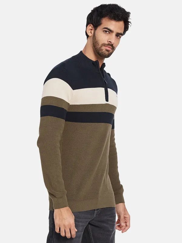 Mettle Colourblocked High Neck Cotton Pullover