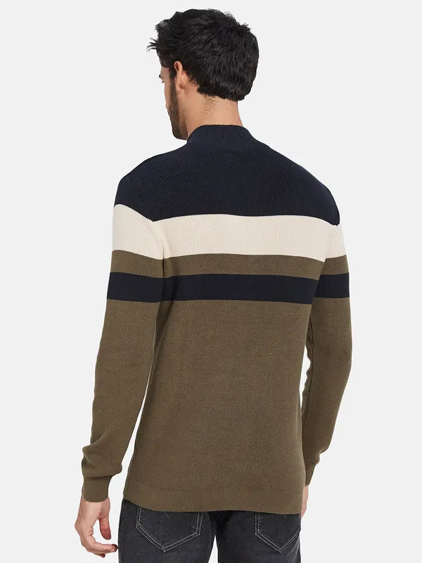 Mettle Colourblocked High Neck Cotton Pullover