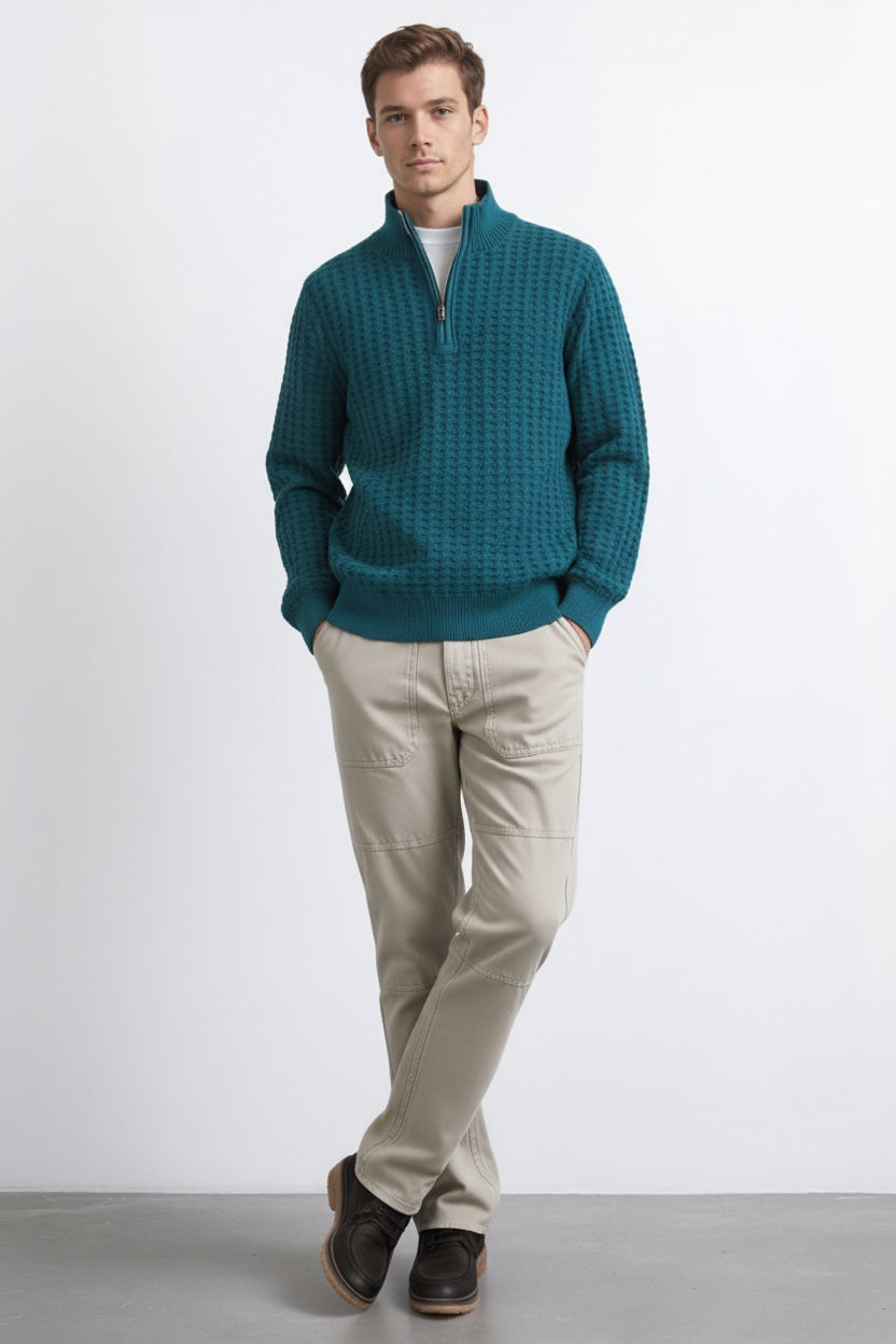 Men Solid High Neck Pullover Sweater