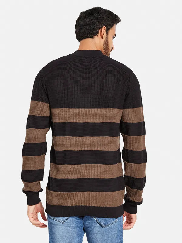 Striped Mock Collar Cotton Pullover