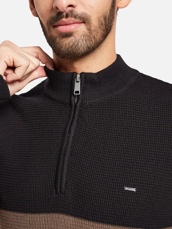 Striped Mock Collar Cotton Pullover