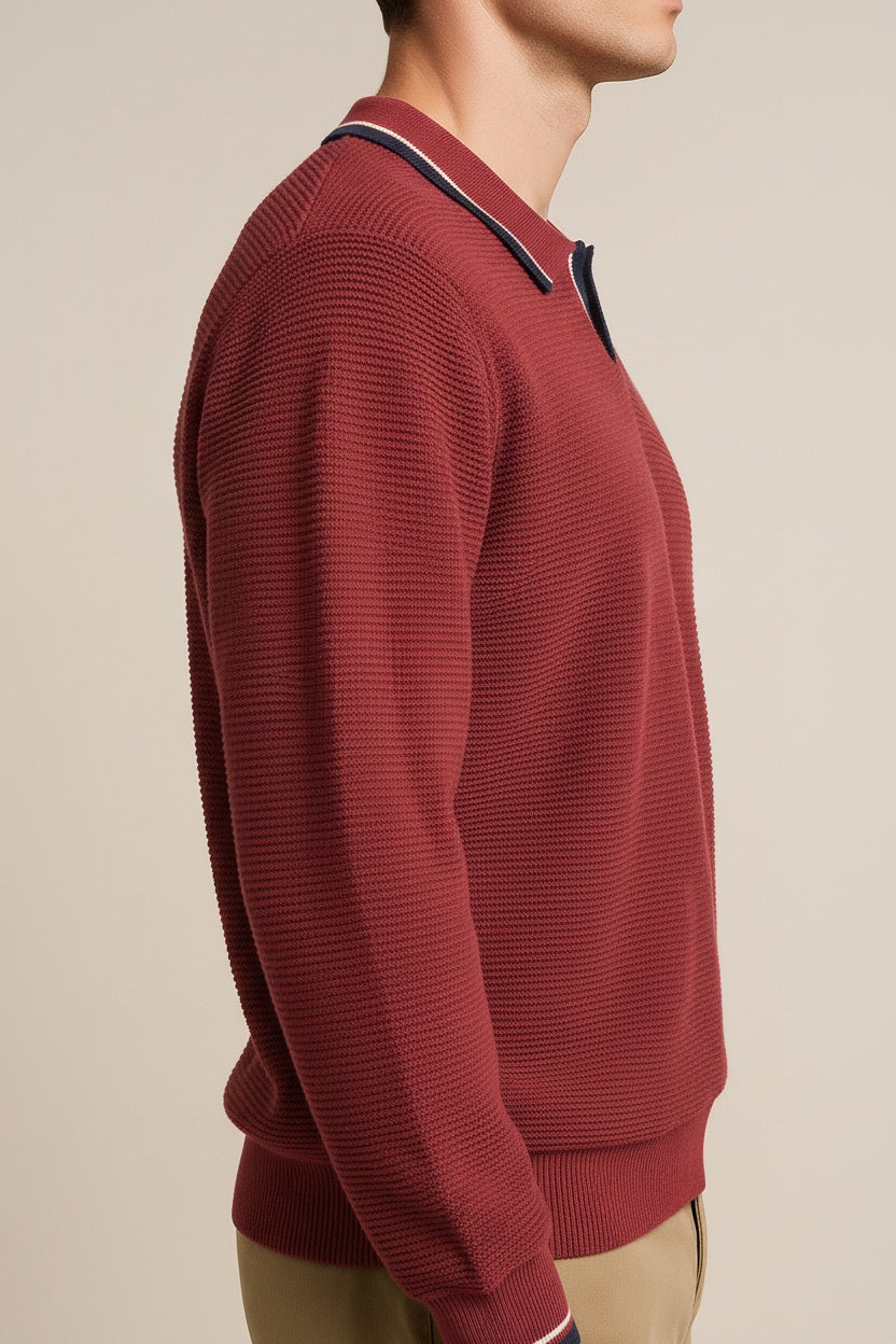 Men Solid Shirt Collar Pullover Sweater