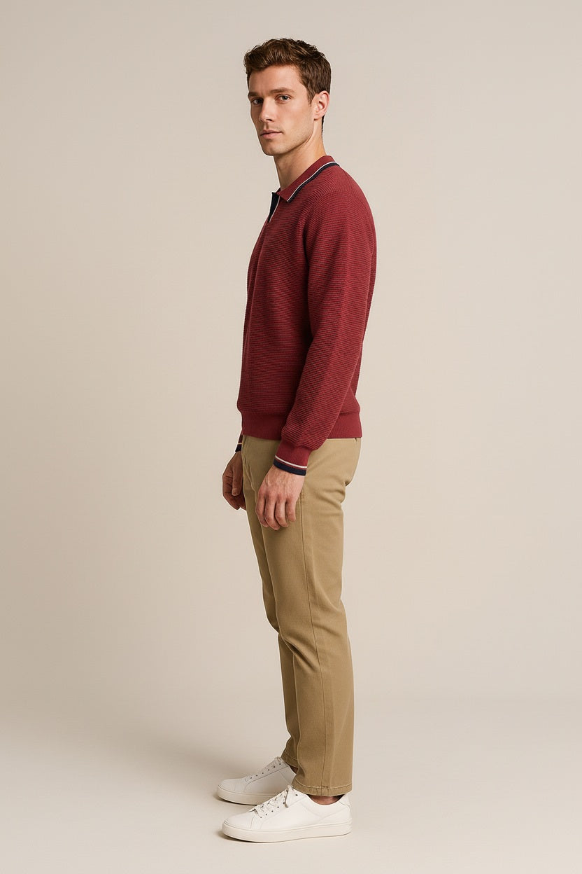 Men Solid Shirt Collar Pullover Sweater