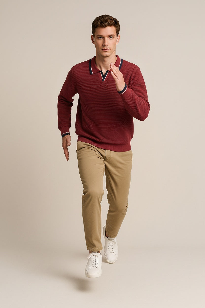 Men Solid Shirt Collar Pullover Sweater