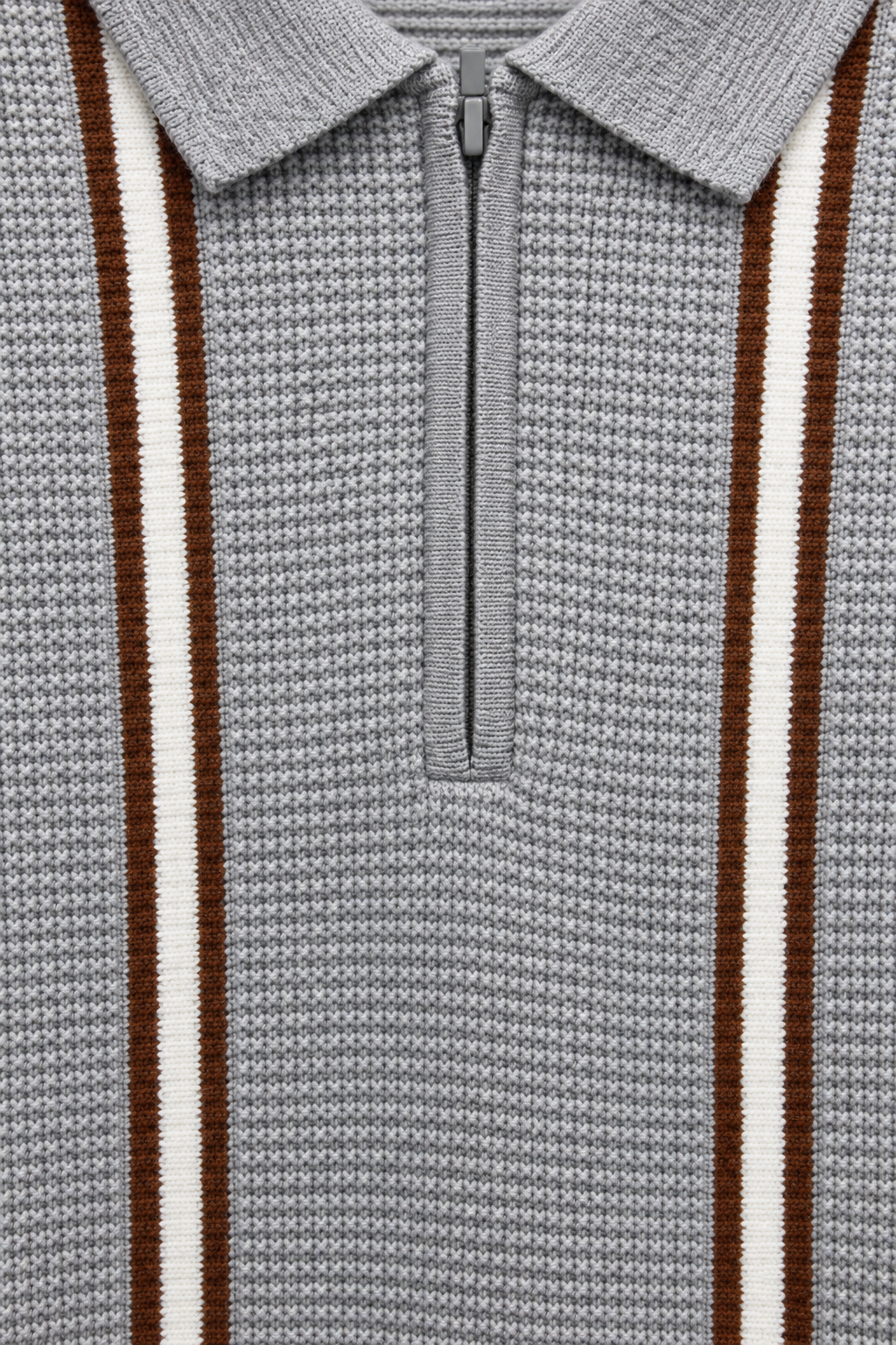 Men’s Grey Melange Vislon Knitted Polo Sweater – Regular Fit Striped Quarter-Zip Full Sleeve Pullover