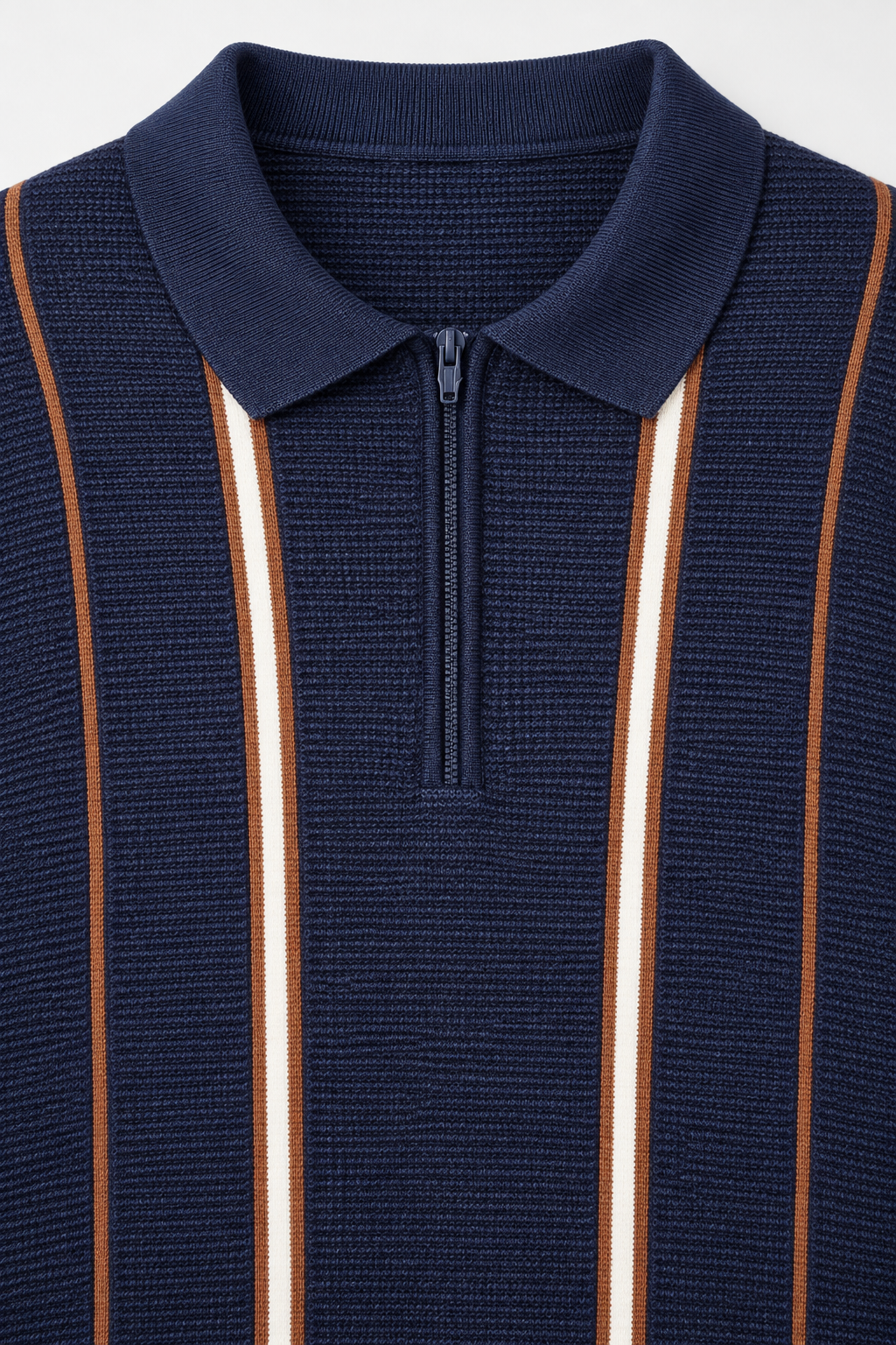 Men’s Regular Fit Knitted Half-Zip Striped Sweater – Navy