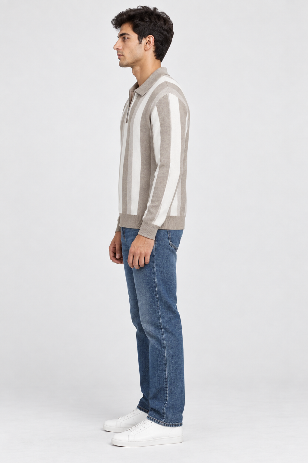 Men's Knitted Half-Zip Polo Sweater – Stone | Regular Fit