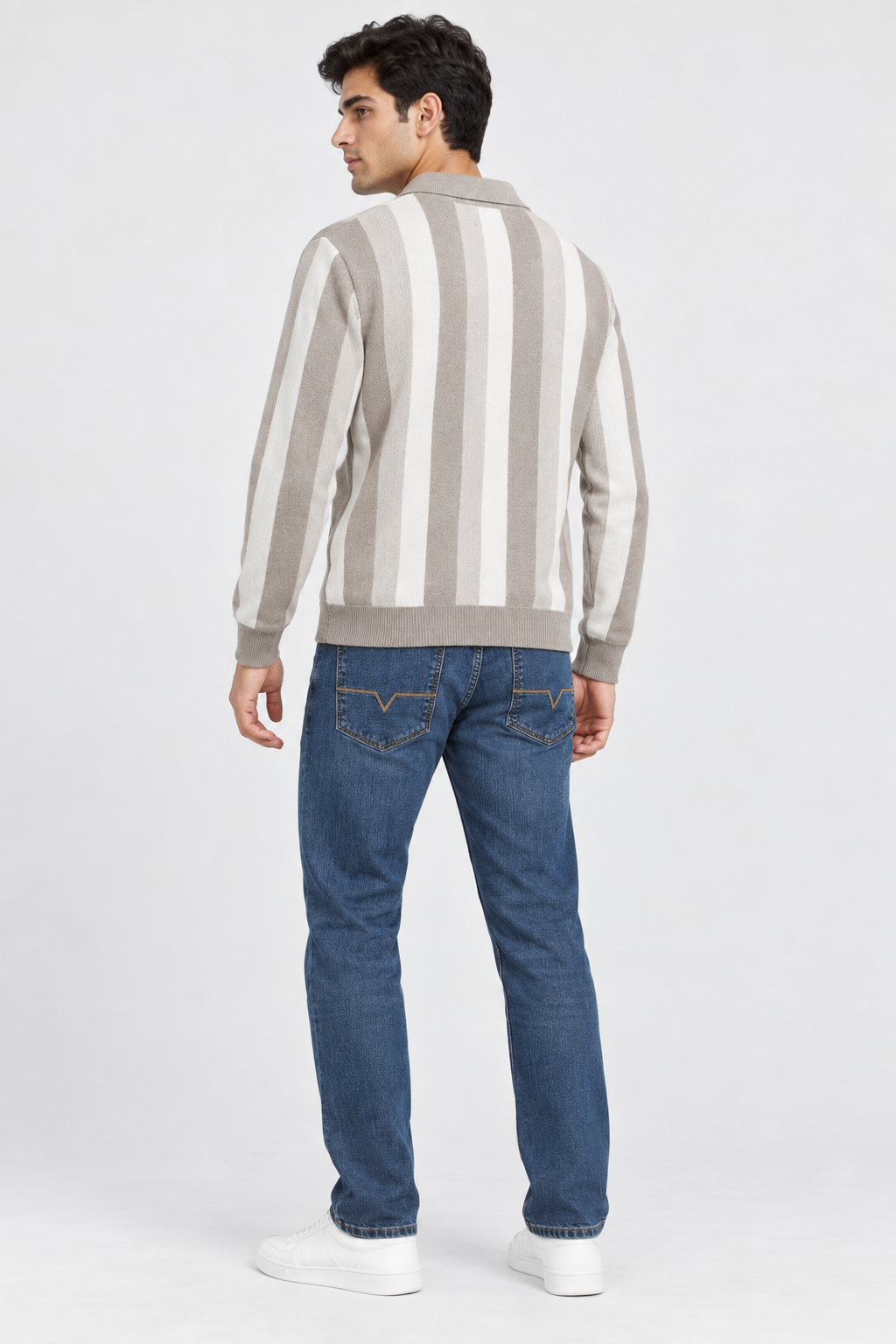 Men's Knitted Half-Zip Polo Sweater – Stone | Regular Fit