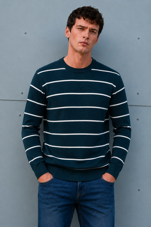 Men’s Pacific Vislon Striped Crew Neck Sweater – Regular Fit Full Sleeve Winter Pullover