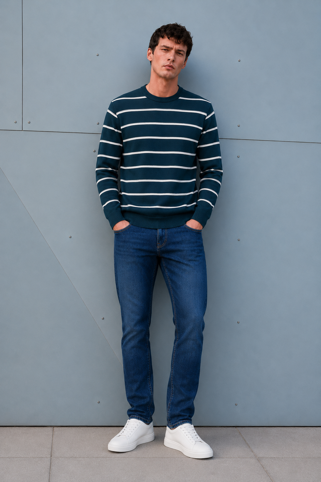 Men’s Pacific Vislon Striped Crew Neck Sweater – Regular Fit Full Sleeve Winter Pullover
