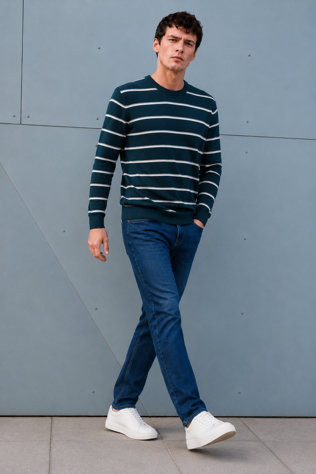 Men’s Pacific Vislon Striped Crew Neck Sweater – Regular Fit Full Sleeve Winter Pullover