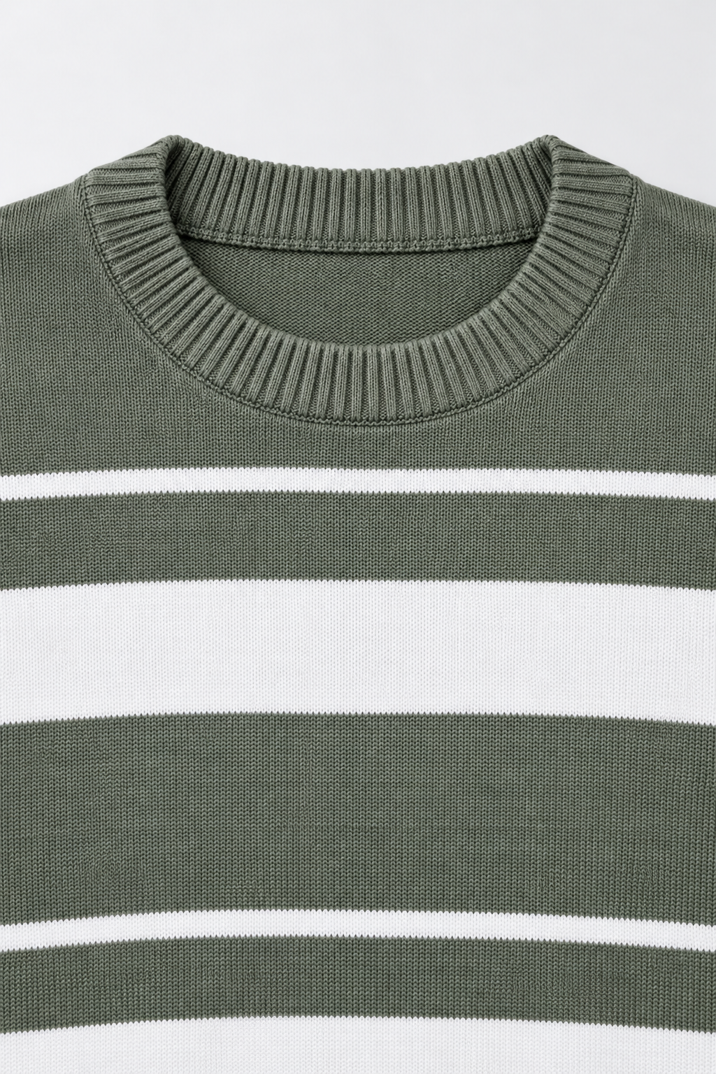 Men’s Desert Sage Striped Regular Fit Round Neck Knitted Sweater
