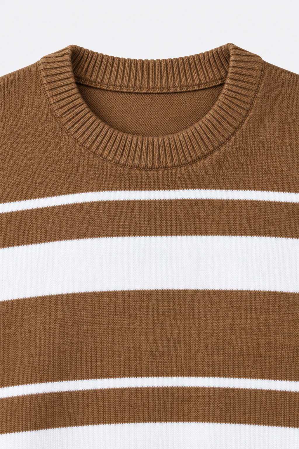 Men’s Tan Striped Regular Fit Round Neck Knitted Sweater