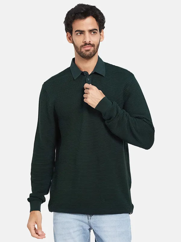 Mettle Self Design Polo Collar Cotton Pullover