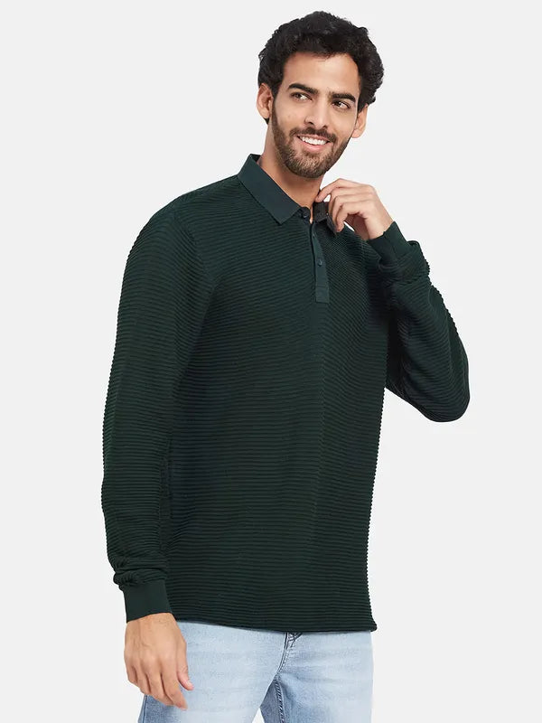 Mettle Self Design Polo Collar Cotton Pullover