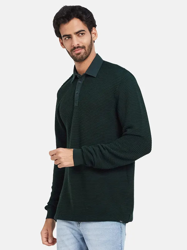 Mettle Self Design Polo Collar Cotton Pullover