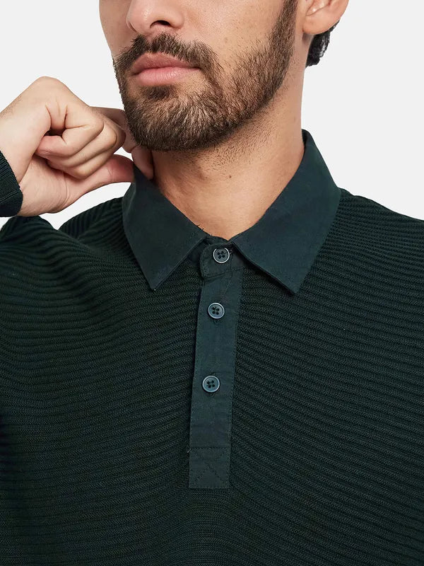 Mettle Self Design Polo Collar Cotton Pullover