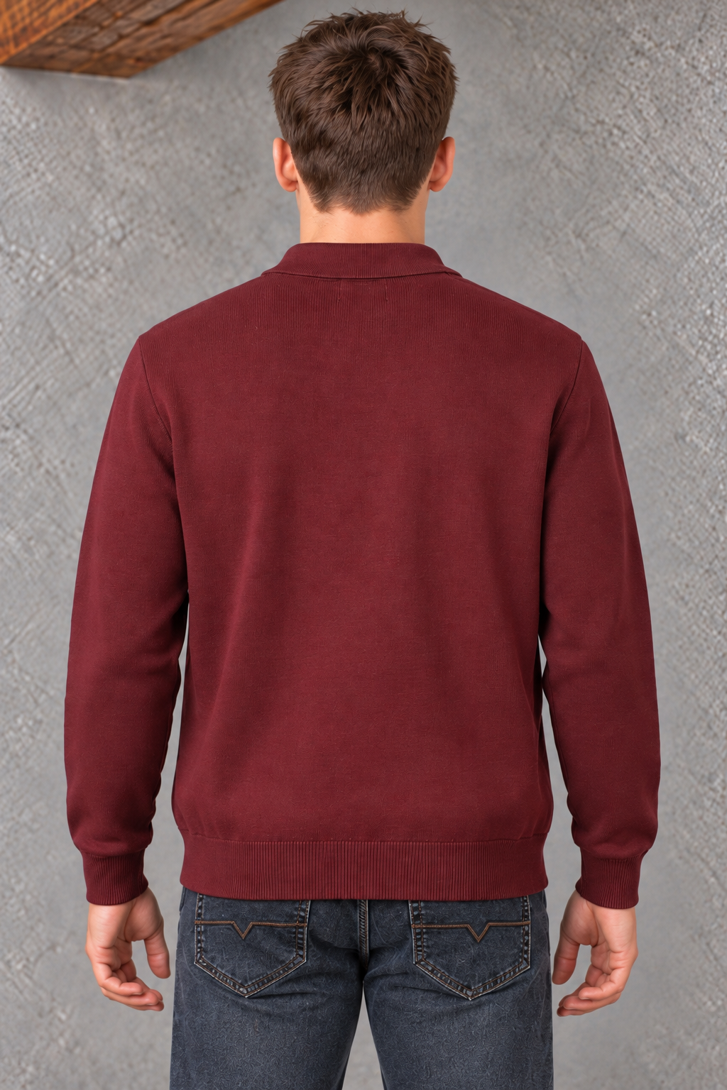 Men’s Merlot Striped Regular Fit Cotton Knitted Polo Sweater