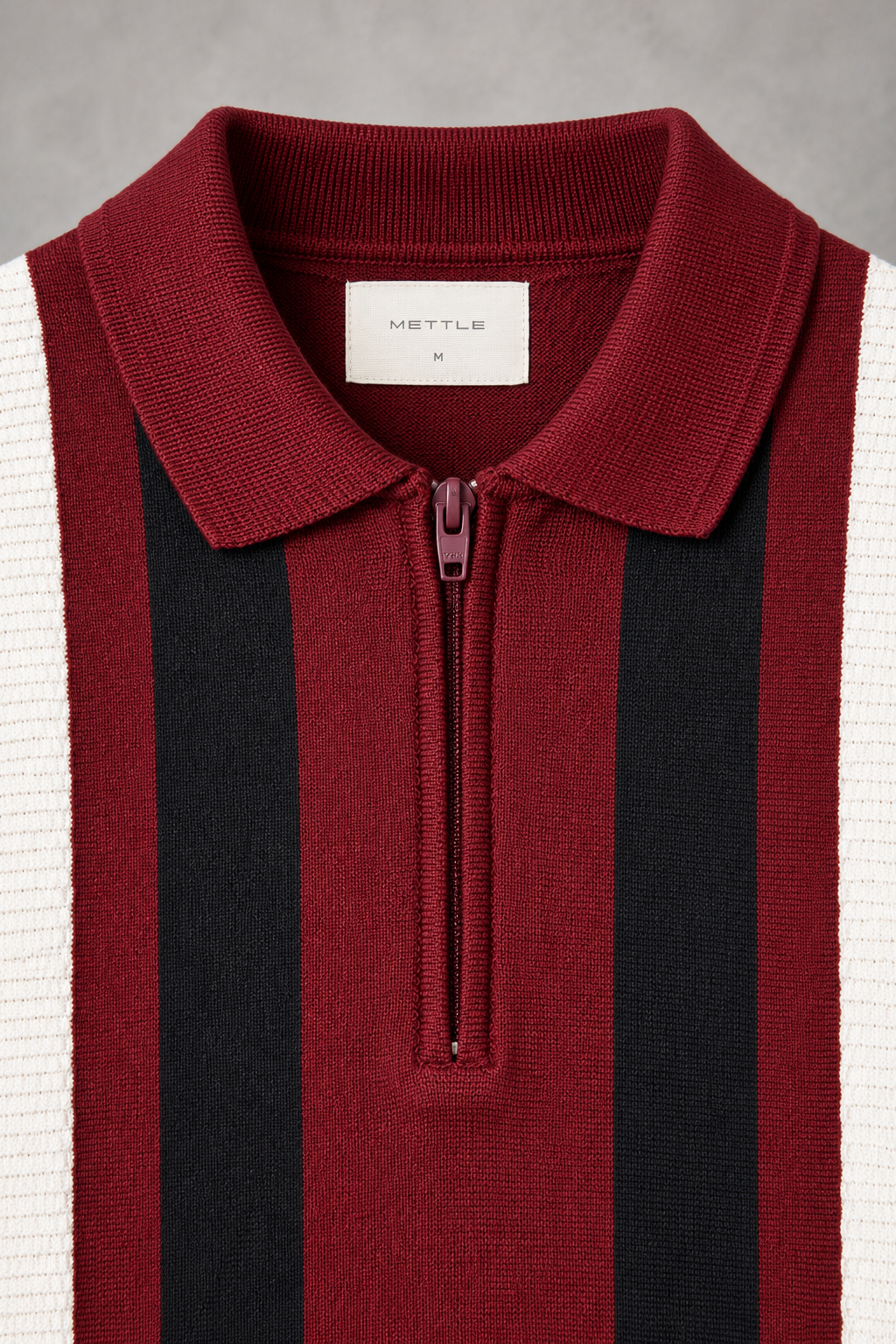Men’s Merlot Striped Regular Fit Cotton Knitted Polo Sweater