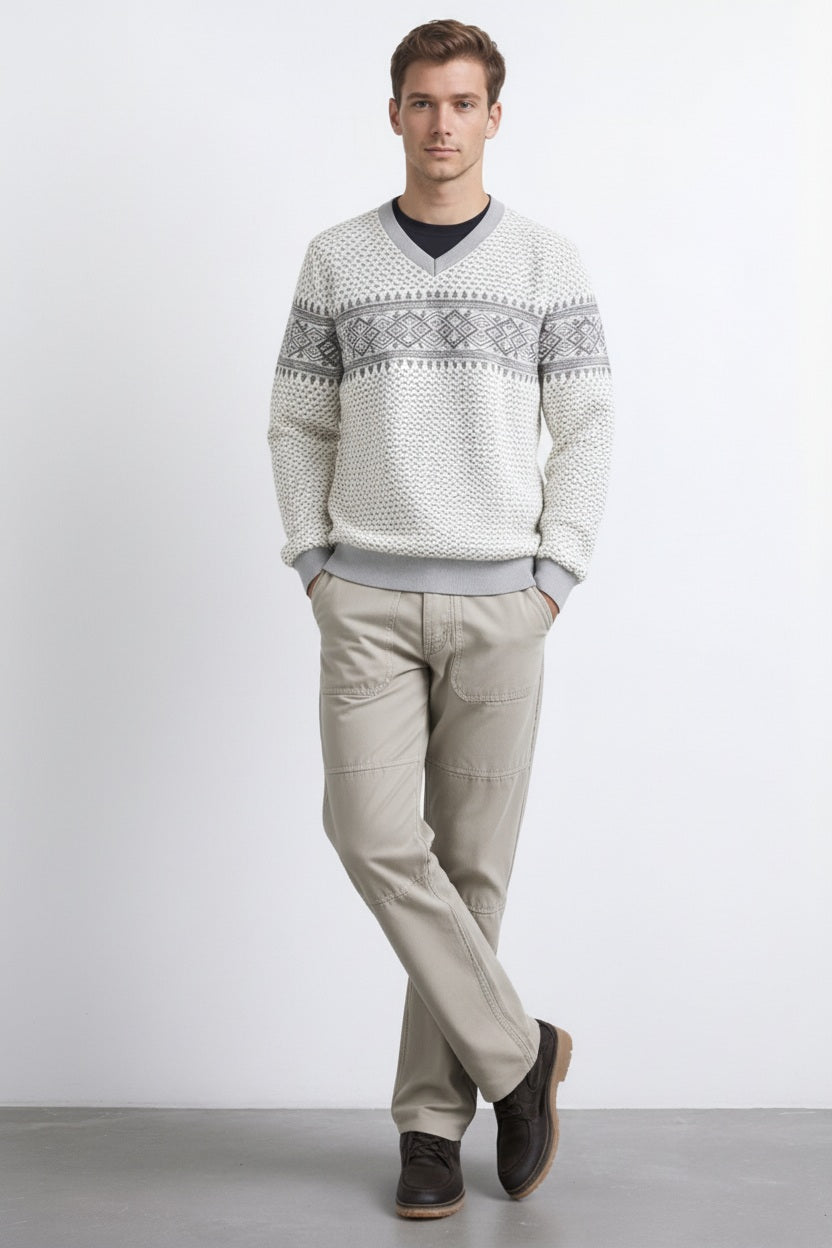 Men Fair Isle Round Neck Pullover Sweater