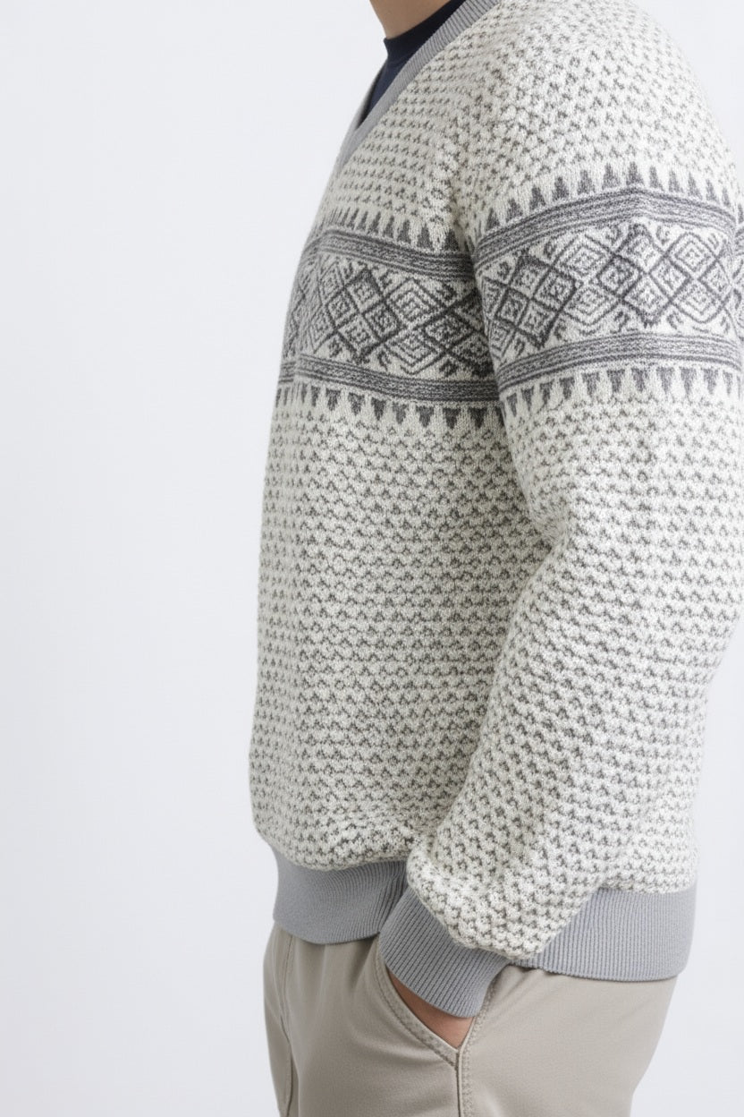 Men Fair Isle Round Neck Pullover Sweater