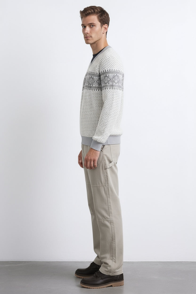Men Fair Isle Round Neck Pullover Sweater