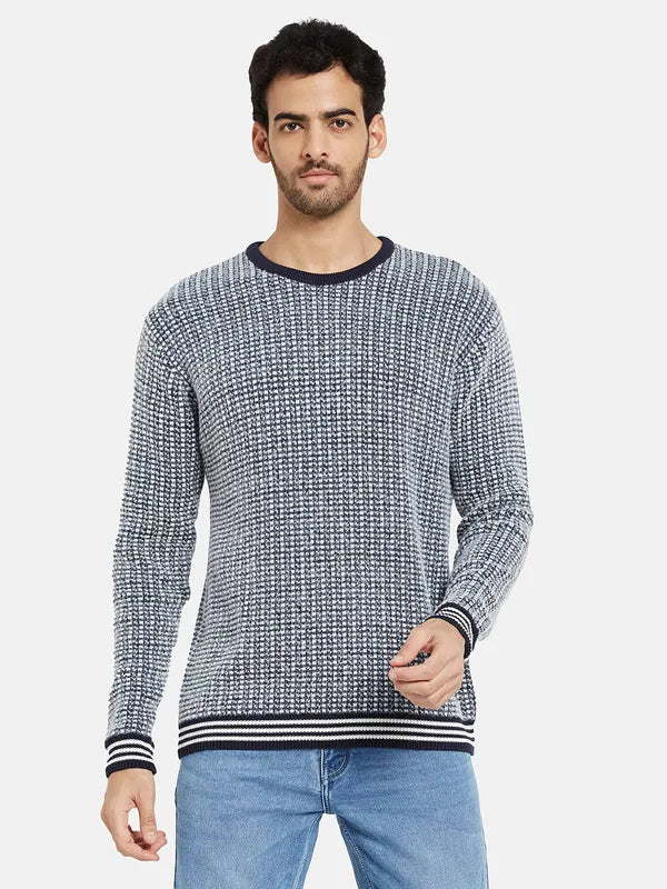 Mettle Men Navy Blue White Checked Pullover