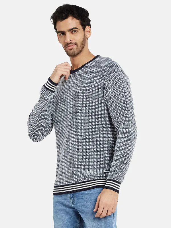 Mettle Men Navy Blue White Checked Pullover