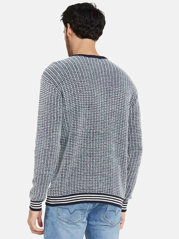 Mettle Men Navy Blue White Checked Pullover